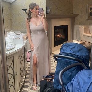 Doris Chiffon Dress - Taupe with bow back